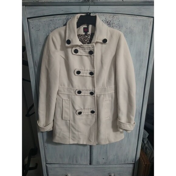 2b Bebe Coat Medium White Retro Vintage Y2K Classic - Picture 1 of 9